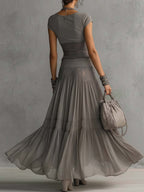 Olivia | conjunto encaje top gris plisado