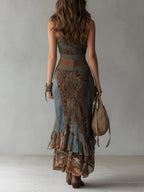Lorena · Vestido largo estampado de un hombro con abertura