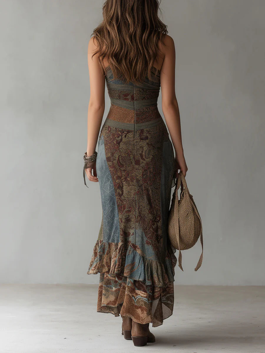 Lorena · Vestido largo estampado de un hombro con abertura