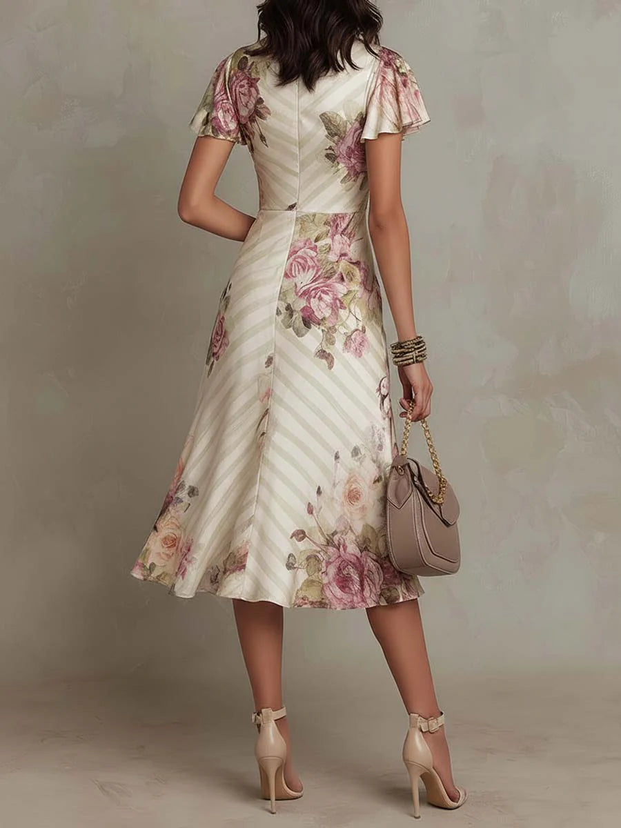 Alba | vestido midi satén floral retro