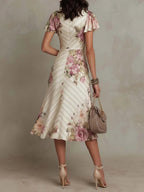 Alba | vestido midi satén floral retro