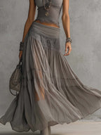 Olivia | conjunto encaje top gris plisado