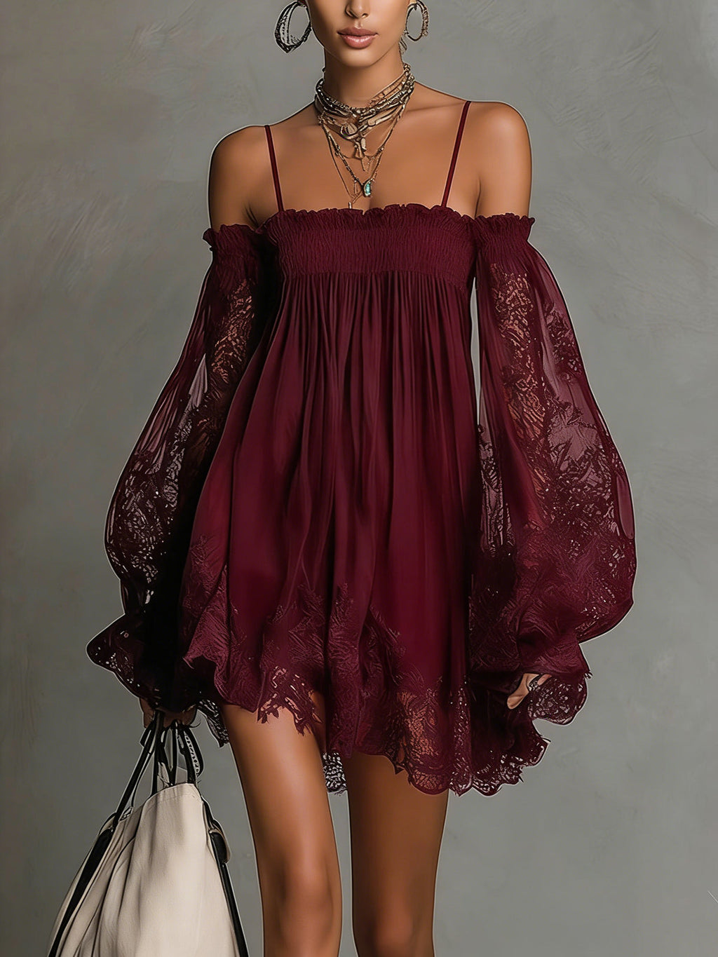 Noemi | vestido chiffon azul encaje transparente