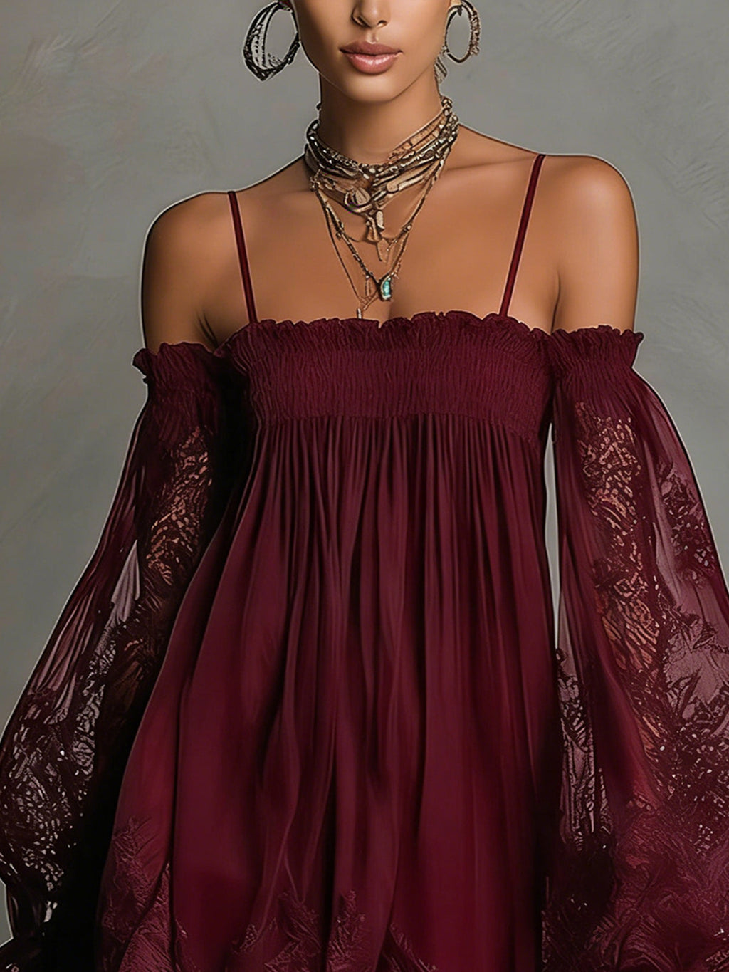 Noemi | vestido chiffon azul encaje transparente