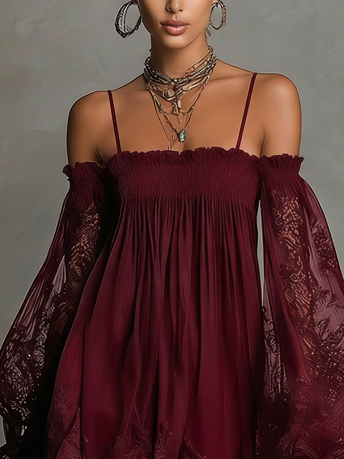 Noemi | vestido chiffon azul encaje transparente