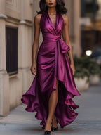 Leire | Vestido halter de raso con vuelo