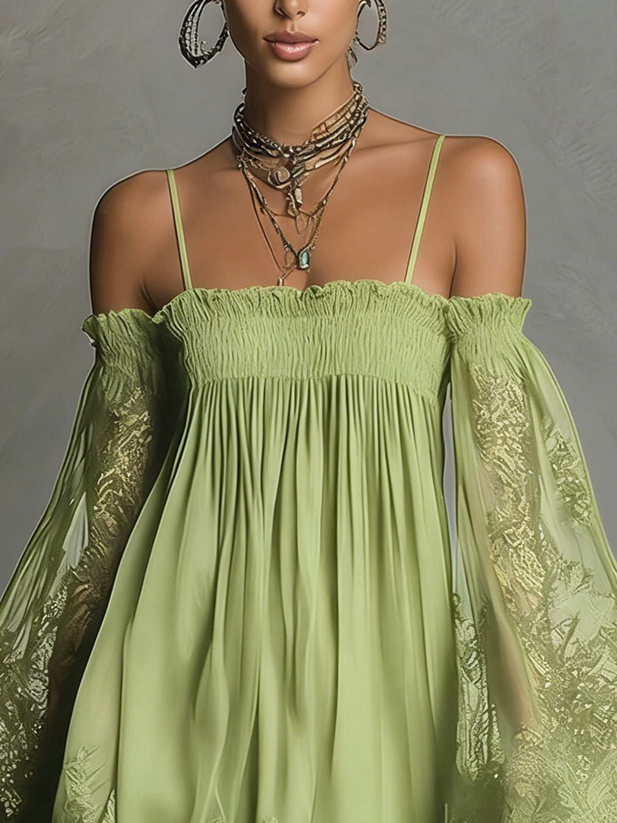 Noemi | vestido chiffon azul encaje transparente