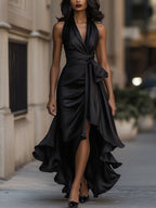 Leire | Vestido halter de raso con vuelo