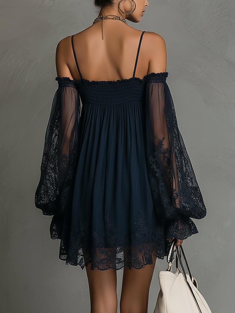 Noemi | vestido chiffon azul encaje transparente