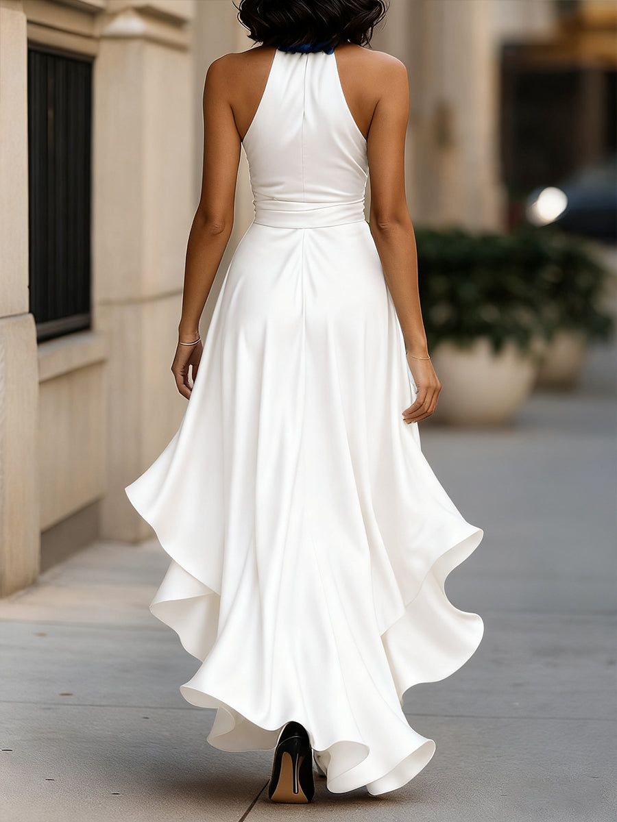 Leire | Vestido halter de raso con vuelo