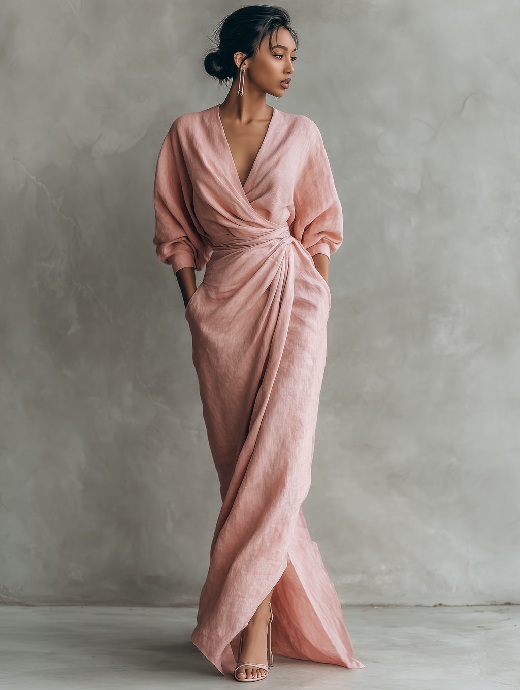 Amaya | vestido maxi rosa cruzado