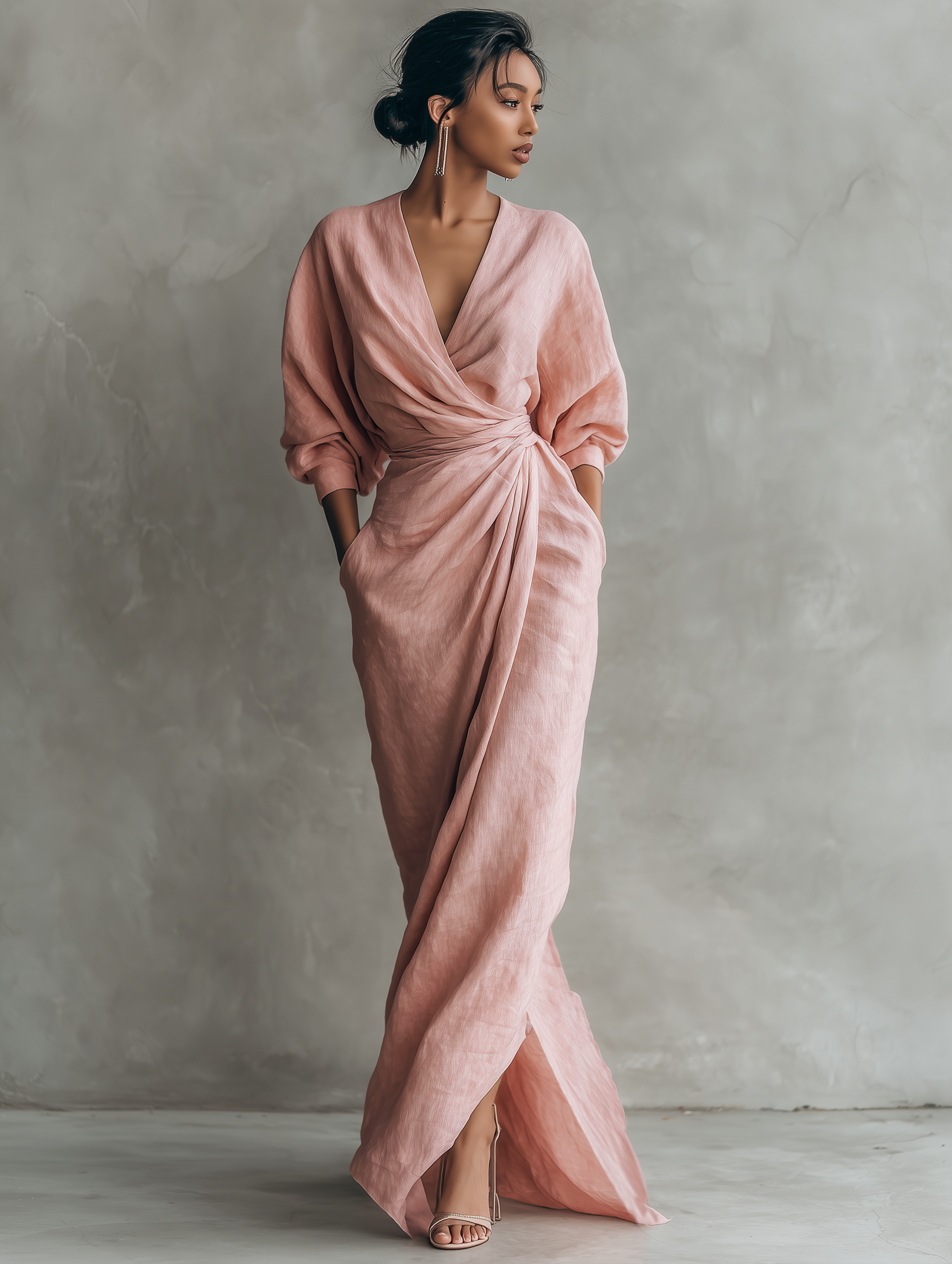 Amaya | vestido maxi rosa cruzado