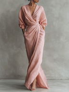 Amaya | vestido maxi rosa cruzado