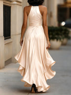 Leire | Vestido halter de raso con vuelo