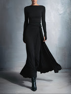 Nuria · Vestido maxi gris con drapeado lateral