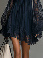Noemi | vestido chiffon azul encaje transparente