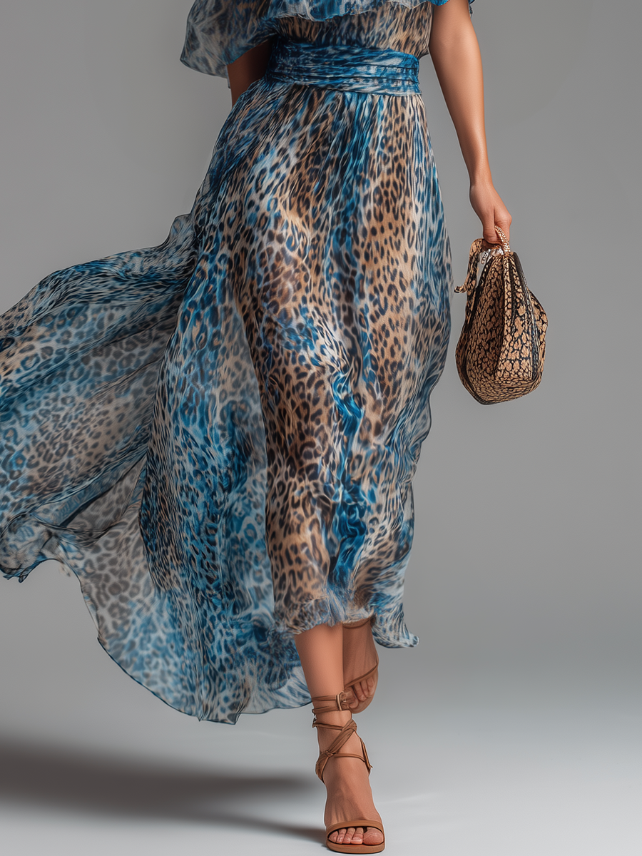 Silvia | vestido chiffon leopardo hombros descubiertos
