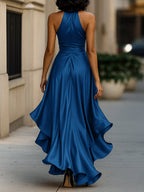 Leire | Vestido halter de raso con vuelo
