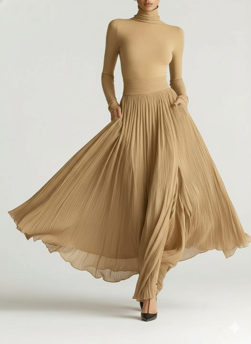 Lucía | Conjunto de falda plisada y camiseta ajustada de manga larga