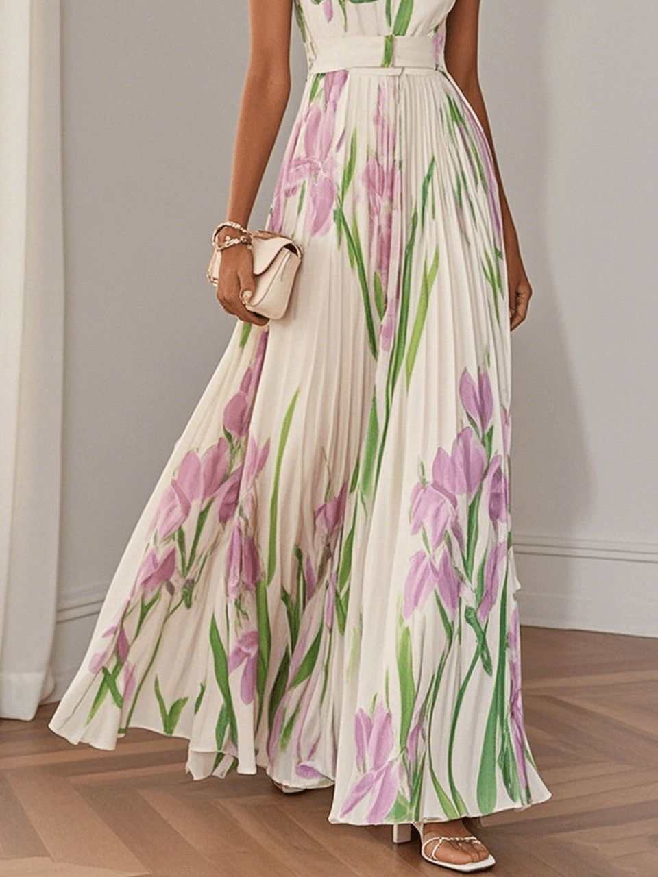 Rosario | Vestido maxi floral plisado