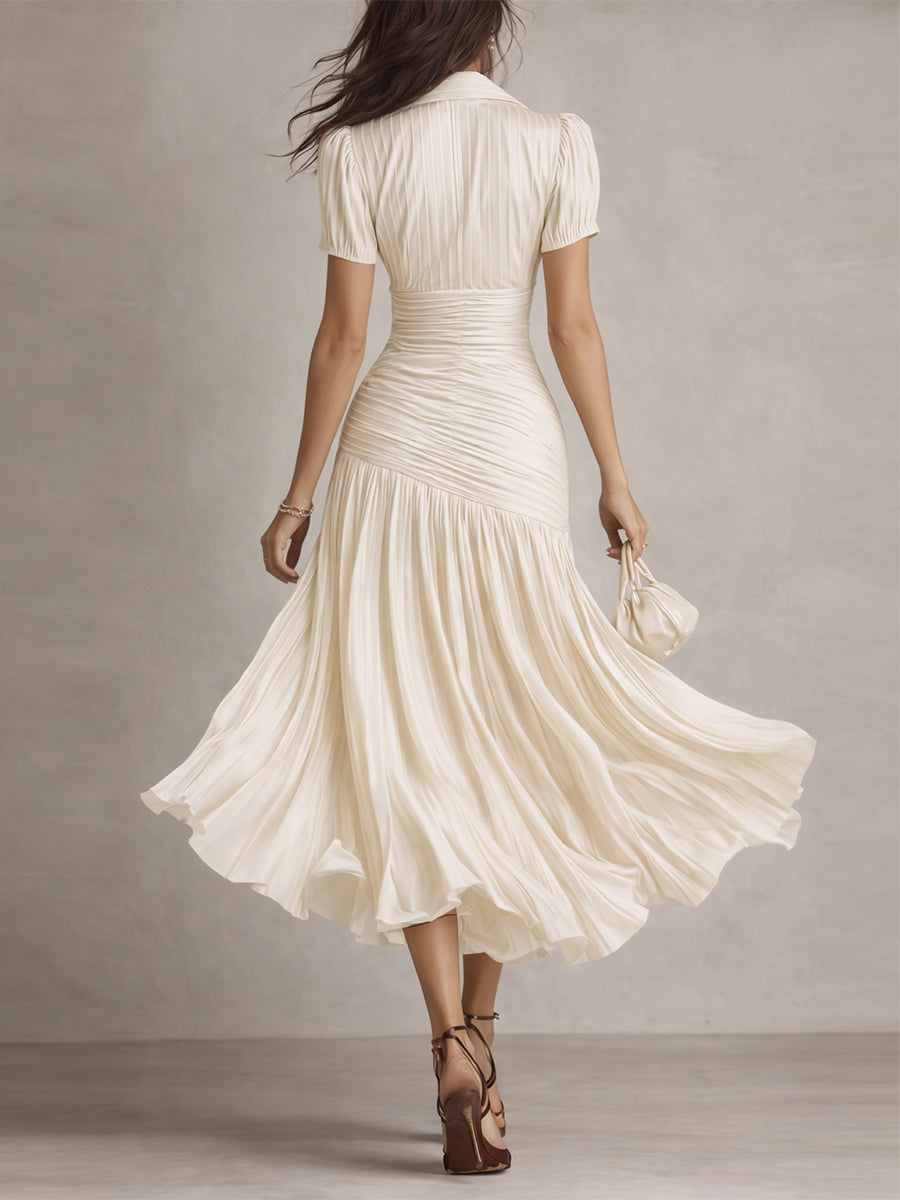 Raquel · Vestido midi satinado azul de rayas