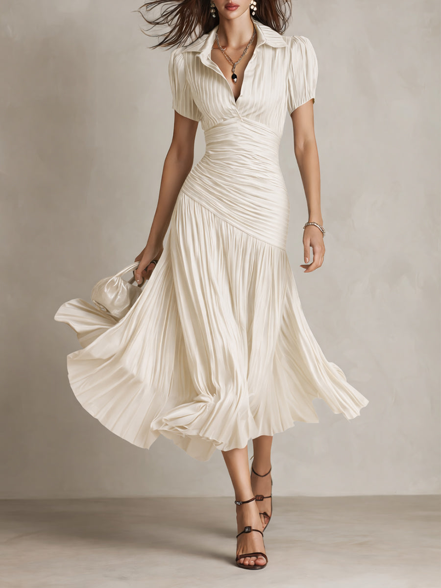 Raquel · Vestido midi satinado azul de rayas