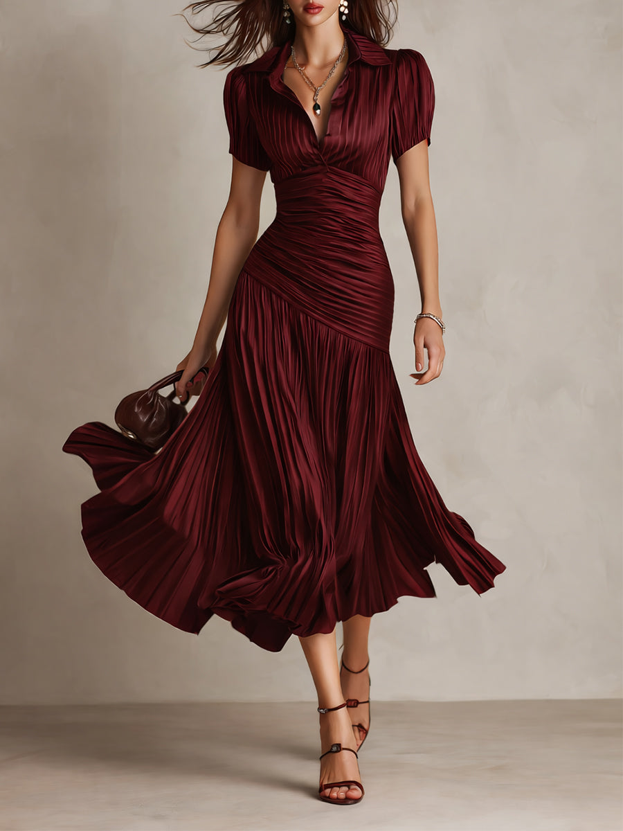 Raquel · Vestido midi satinado azul de rayas