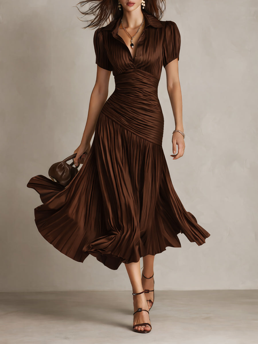 Raquel · Vestido midi satinado azul de rayas
