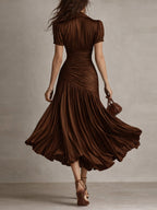 Raquel · Vestido midi satinado azul de rayas