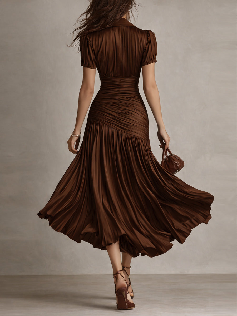 Raquel · Vestido midi satinado azul de rayas