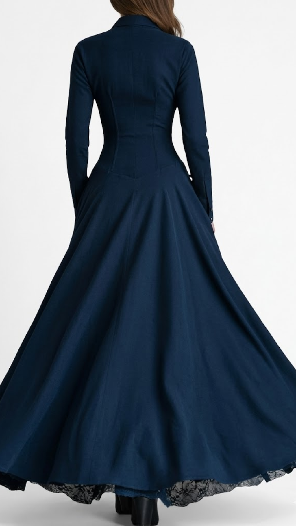 Verónica | Vestido largo con cuello camisero y encaje