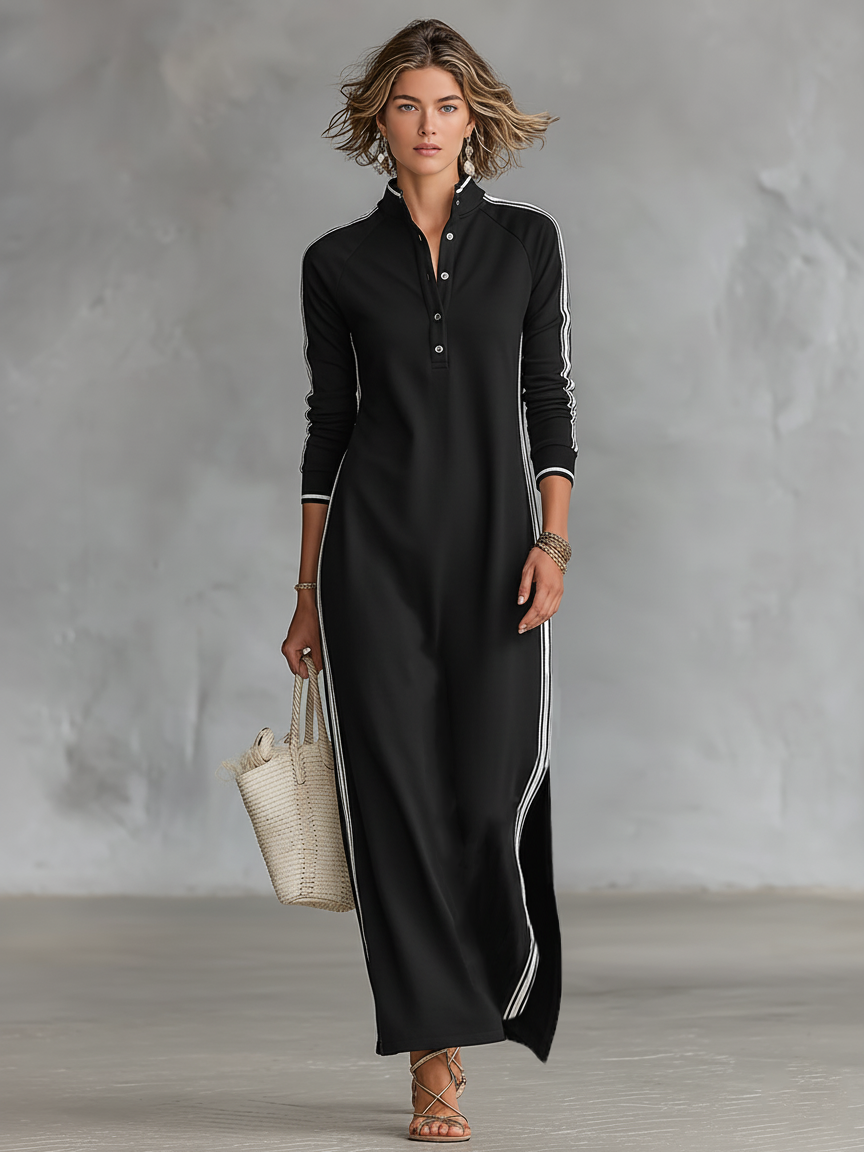 Andrea | Vestido maxi minimalista con ribete blanco