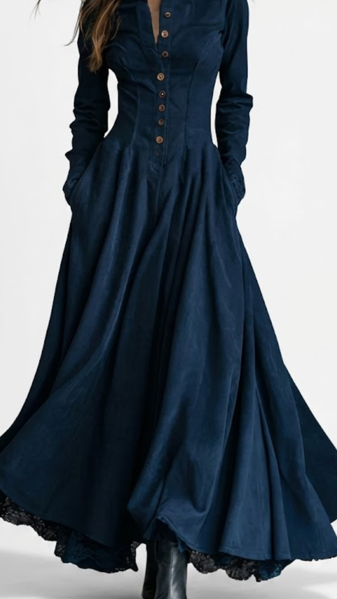 Verónica | Vestido largo con cuello camisero y encaje