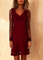 Elena | Vestido de color liso con cuello swing y patchwork