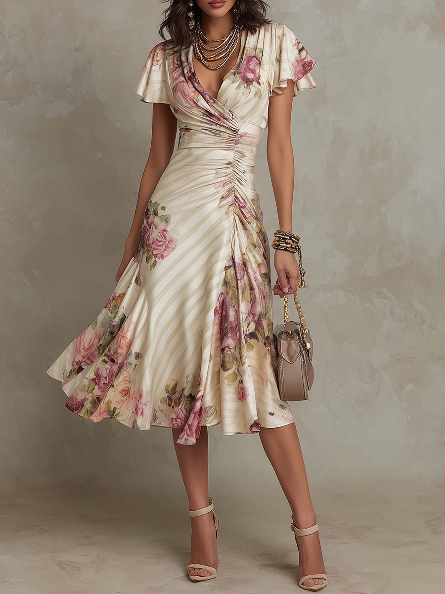 Alba | vestido midi satén floral retro