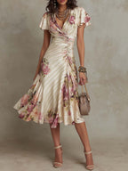 Alba | vestido midi satén floral retro
