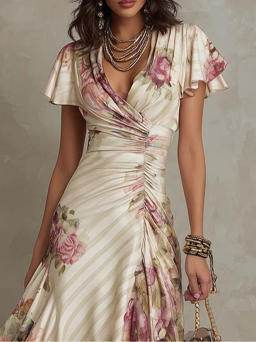 Alba | vestido midi satén floral retro