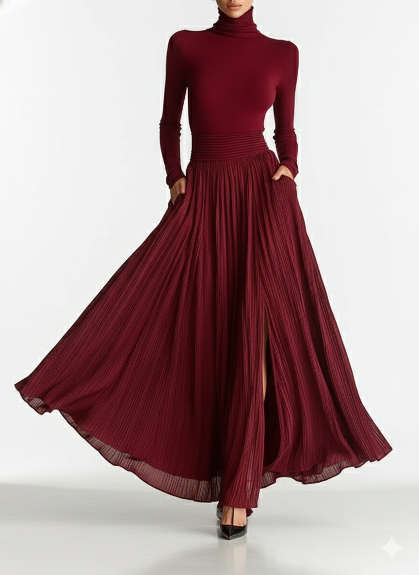 Lucía | Conjunto de falda plisada y camiseta ajustada de manga larga