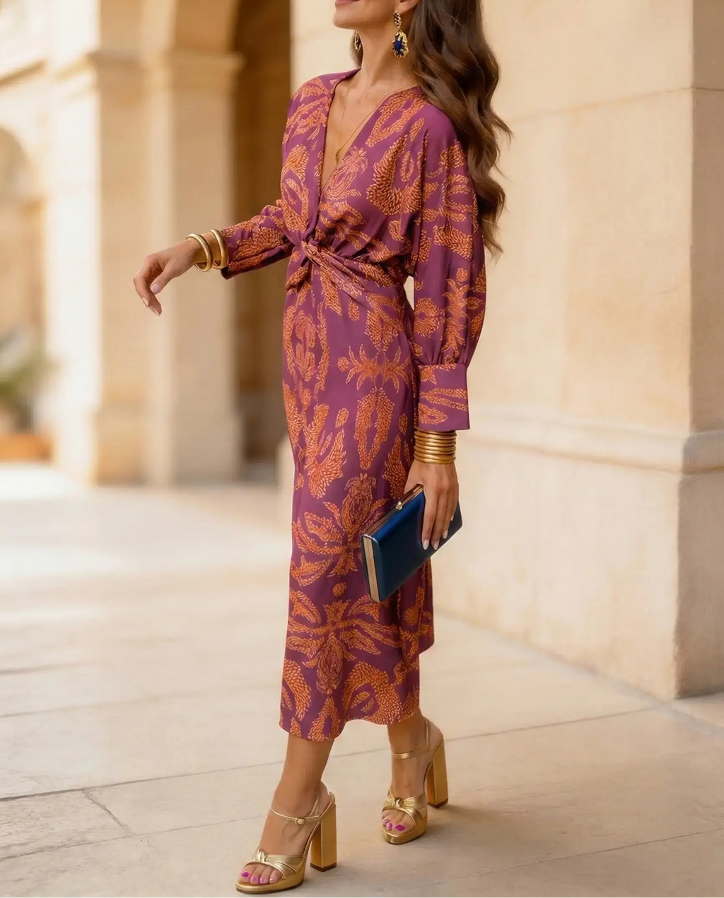 Silvia | Vestido Midi Cruzado con Estampado Elegante