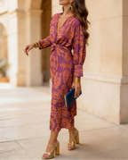Silvia | Vestido Midi Cruzado con Estampado Elegante