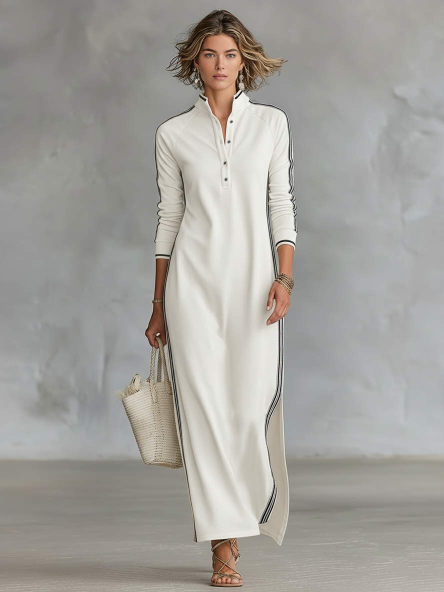 Andrea | Vestido maxi minimalista con ribete blanco