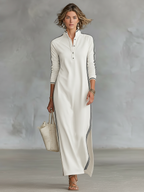 Andrea | Vestido maxi minimalista con ribete blanco