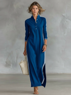 Andrea | Vestido maxi minimalista con ribete blanco