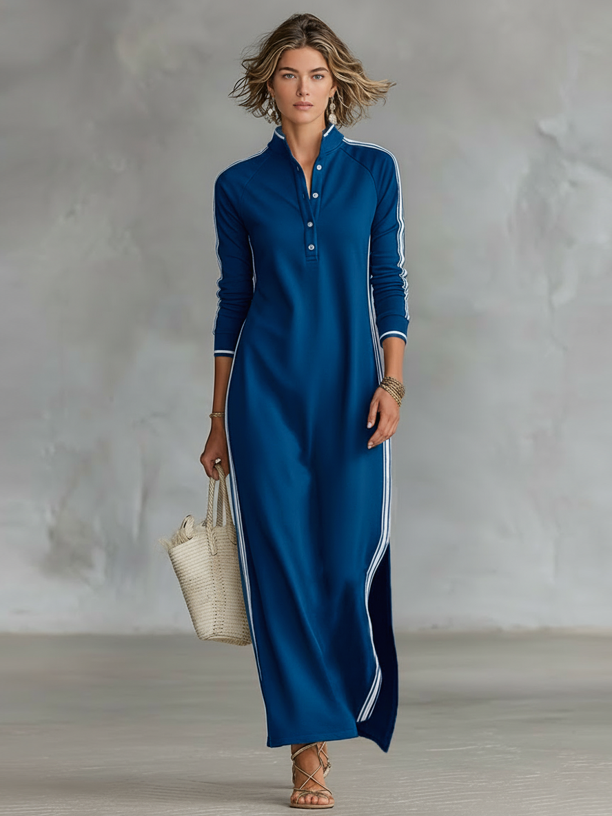 Andrea | Vestido maxi minimalista con ribete blanco