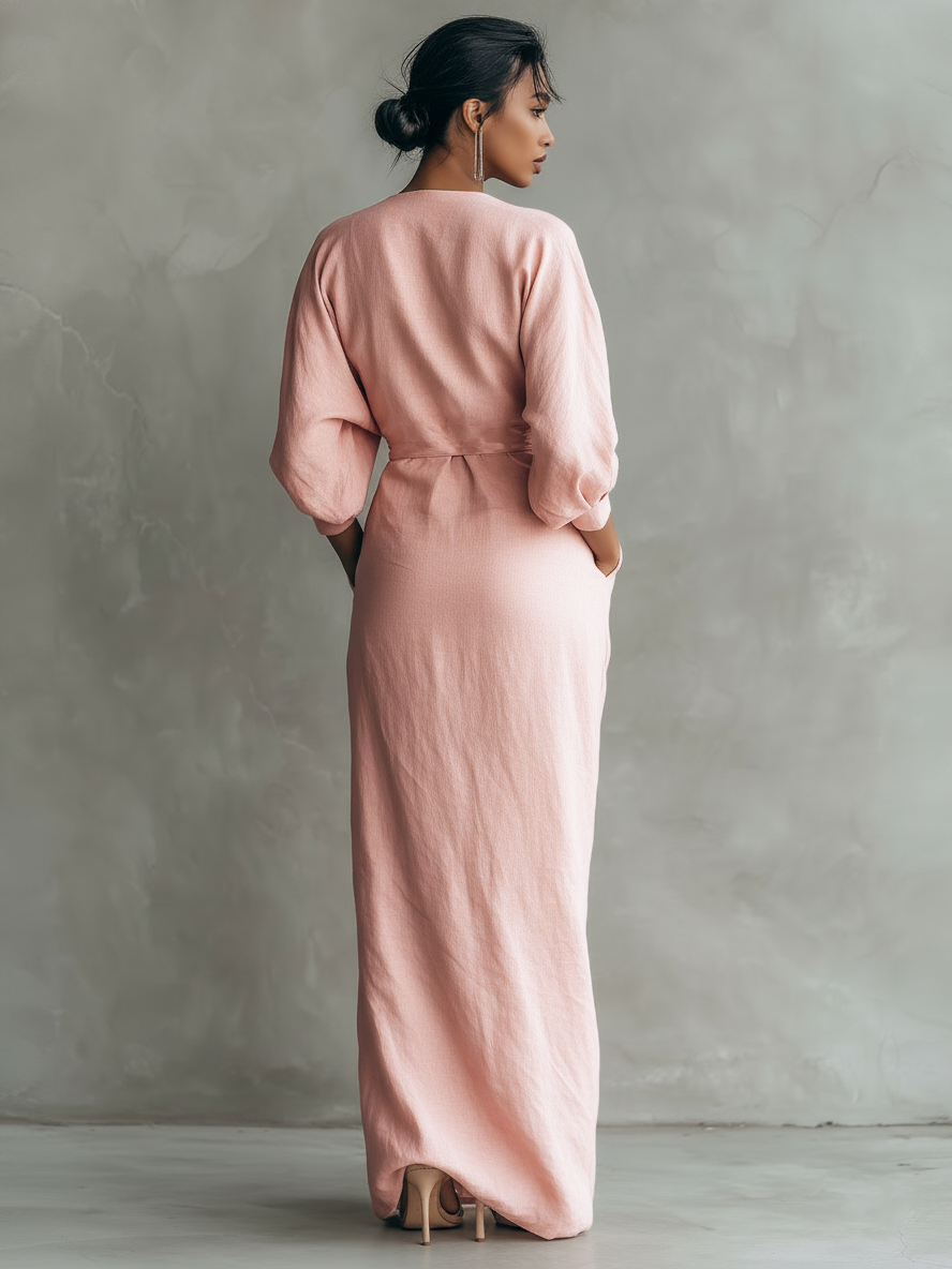 Amaya | vestido maxi rosa cruzado