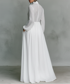 Inés · Vestido maxi blanco de algodón y lino con cuello alto