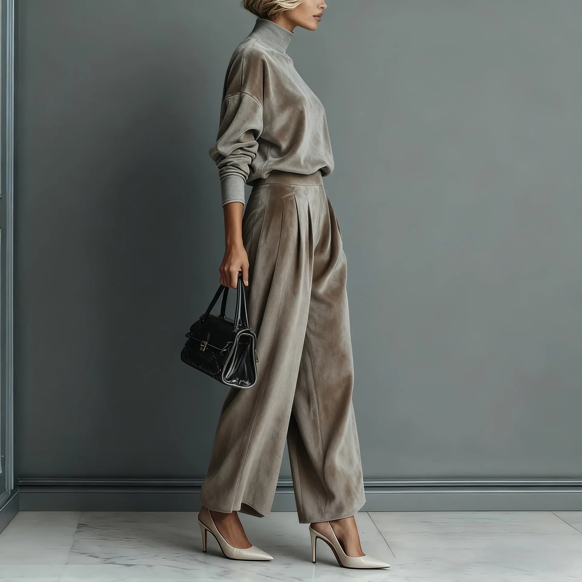 Paloma | Conjunto de Dos Piezas en Terciopelo y Pantalón de Pierna Ancha