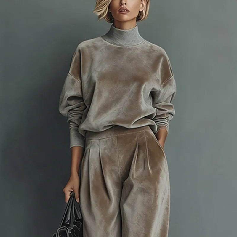 Paloma | Conjunto de Dos Piezas en Terciopelo y Pantalón de Pierna Ancha