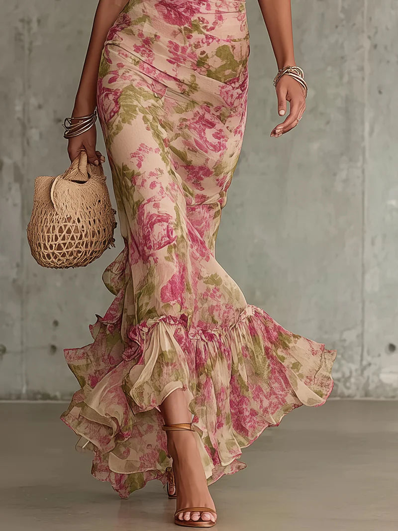 Fátima | vestido vintage rosas mangas abullonadas
