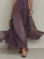 Flavia | Vestido largo violeta con escote en forma de llave, borde de encaje de chiffon